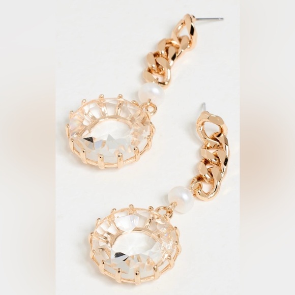 DANNIJO Authentic Sawyer Edgy Gold Chain Link Pearls & Crystals Loop Earrings - Picture 12 of 12